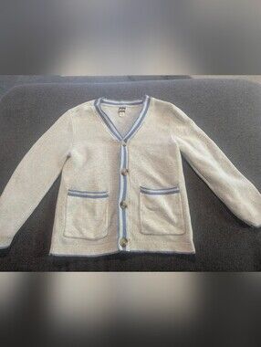 Tea Collection Light Gray Cardigan with Blue Trim